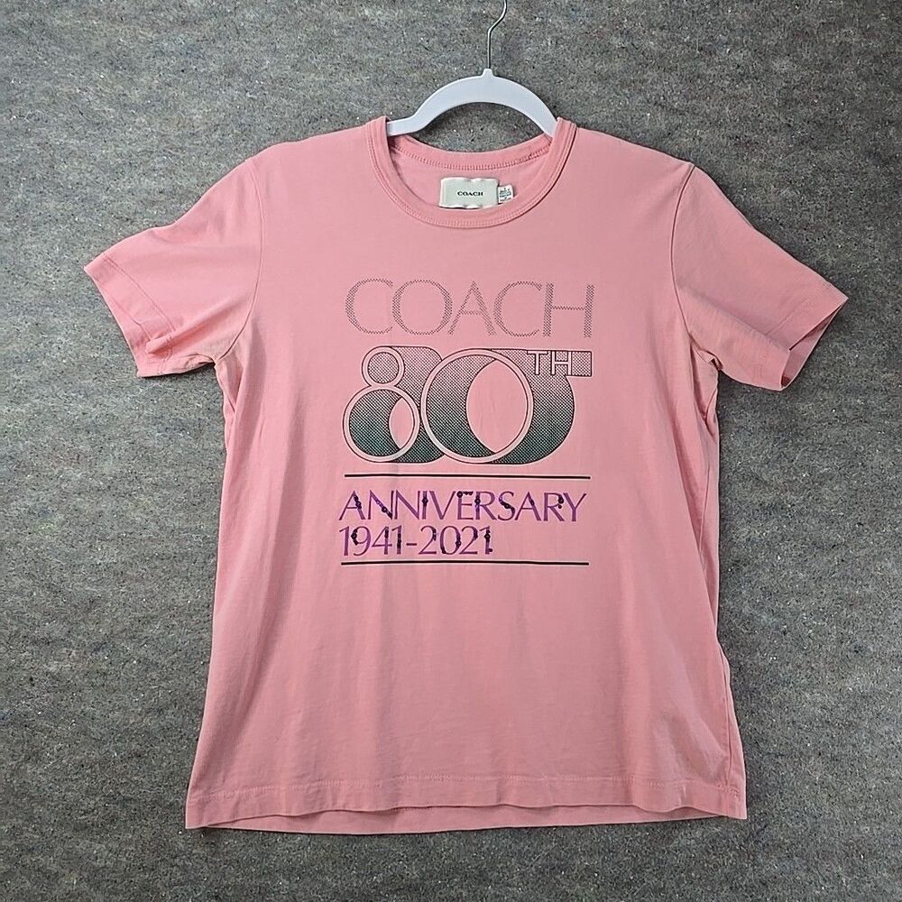 COACH Women’s Signature Pink T-shirt COTTON 80th Anniversary 2021 Sz Small